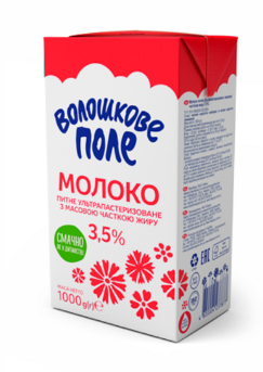 Молоко коров'яче ВОЛОШКОВЕ ПОЛЕ, ультрапастеризоване, 3,5%, 1000г